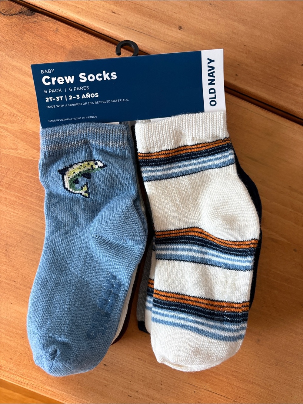 Old Navy Baby Crew Socks - Light Blue, White, Navy & Orange Accent